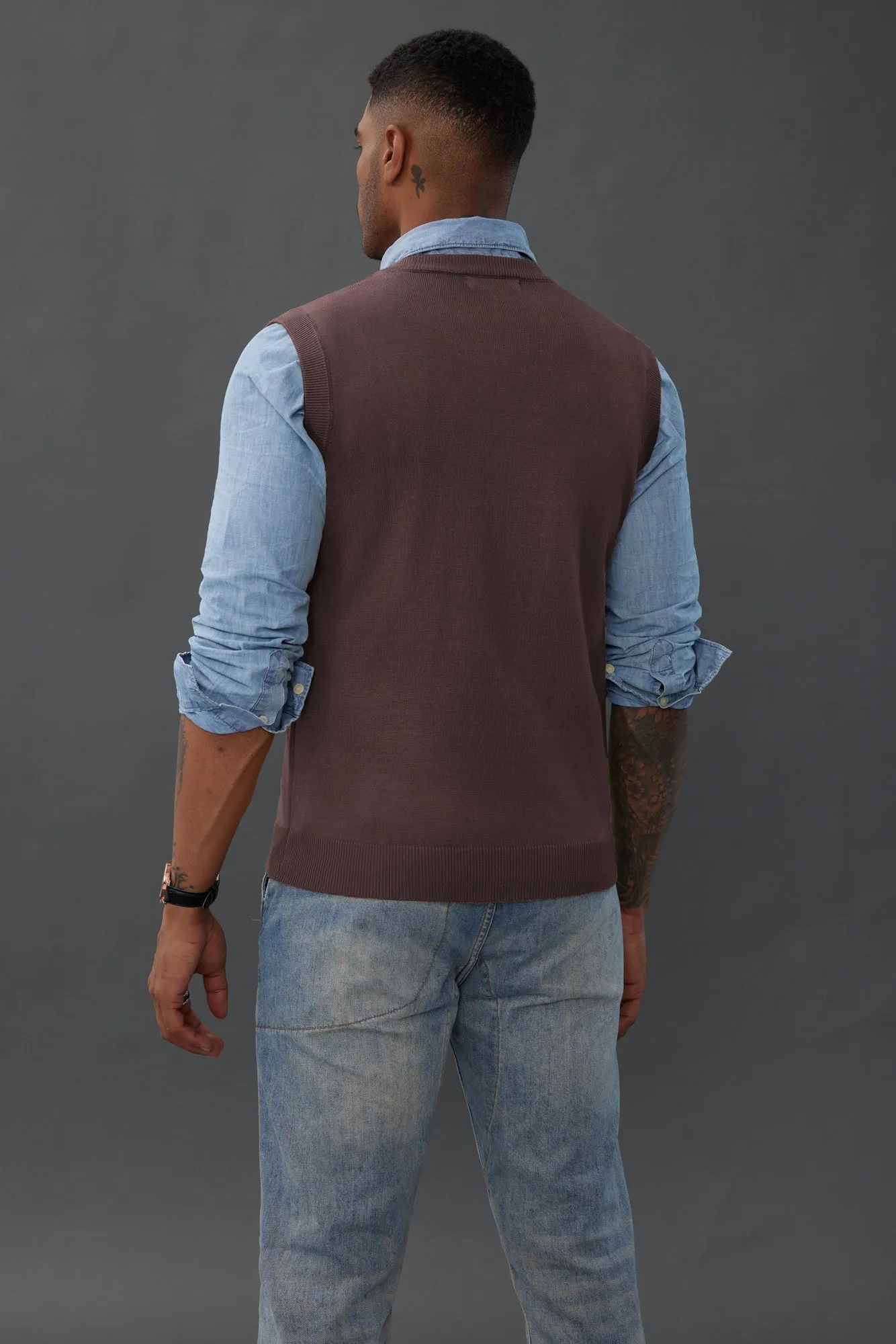 Mens V-Neck Knitted Sweater Vest Solid Plain Sleeveless Pullover Knitwear