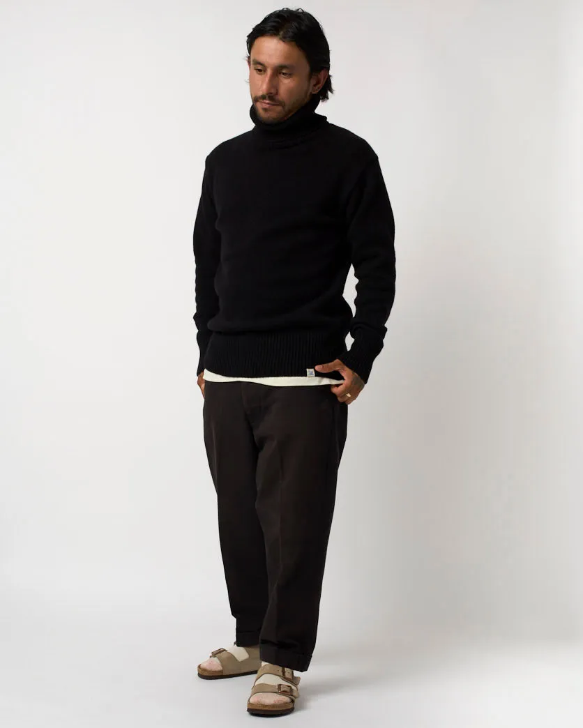 Merz B Schwanen Good Basics LOCT01 Merino Wool & Cashmere Relaxed Turtleneck Pullover - Deep Black