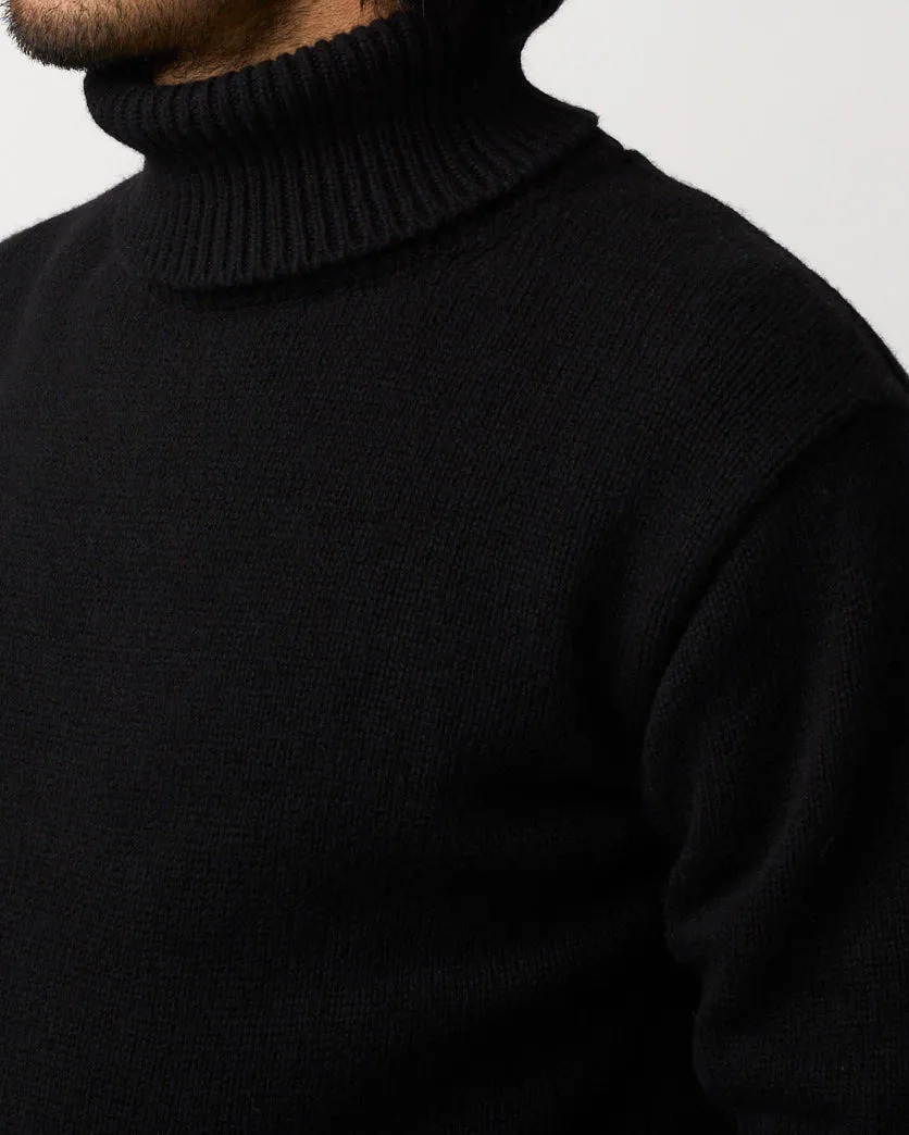 Merz B Schwanen Good Basics LOCT01 Merino Wool & Cashmere Relaxed Turtleneck Pullover - Deep Black