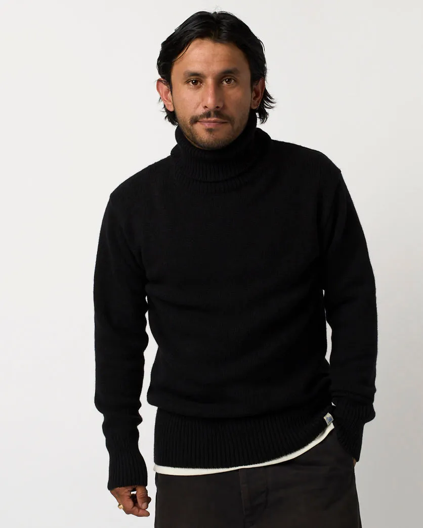 Merz B Schwanen Good Basics LOCT01 Merino Wool & Cashmere Relaxed Turtleneck Pullover - Deep Black