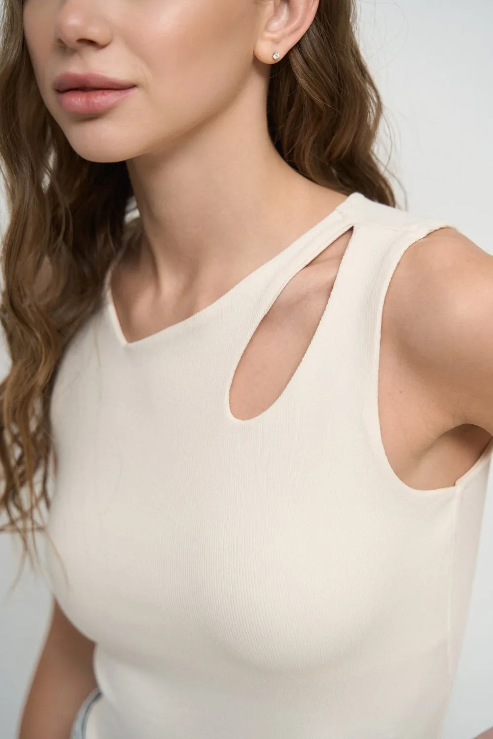 Milk Assymmetric Neckline Tank Top