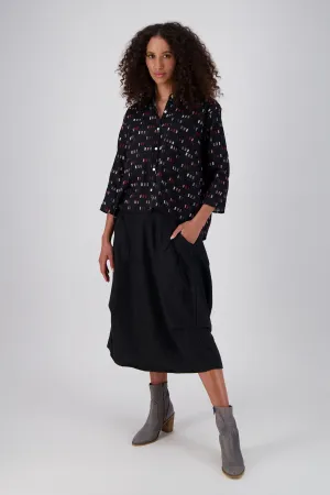 Milwaukee Fiesta Skirt Black in Slub Linen