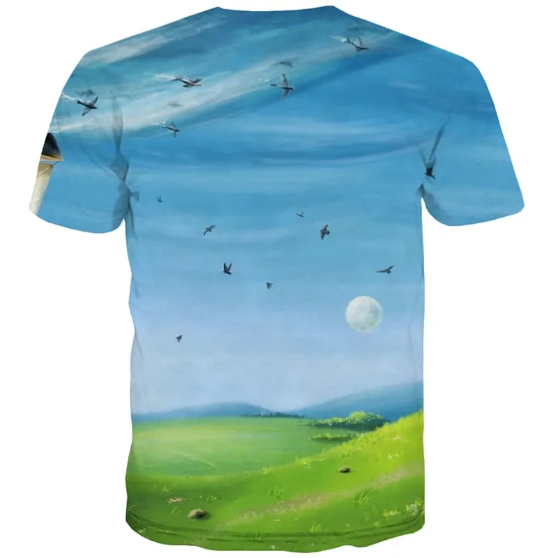 Moon T shirts Men Animal T shirts Funny Tree T-shirts Graphic Cartoons Shirt Print