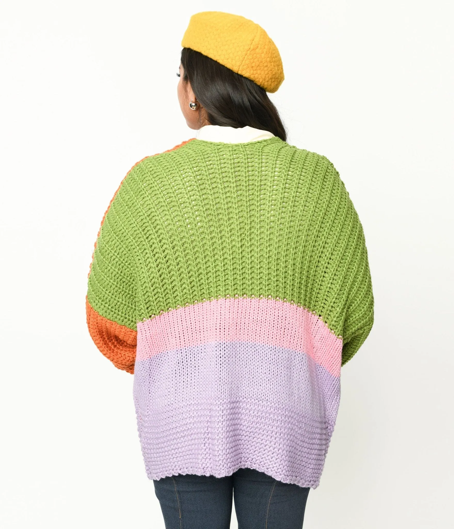 Multicolor Color Block Open Cardigan