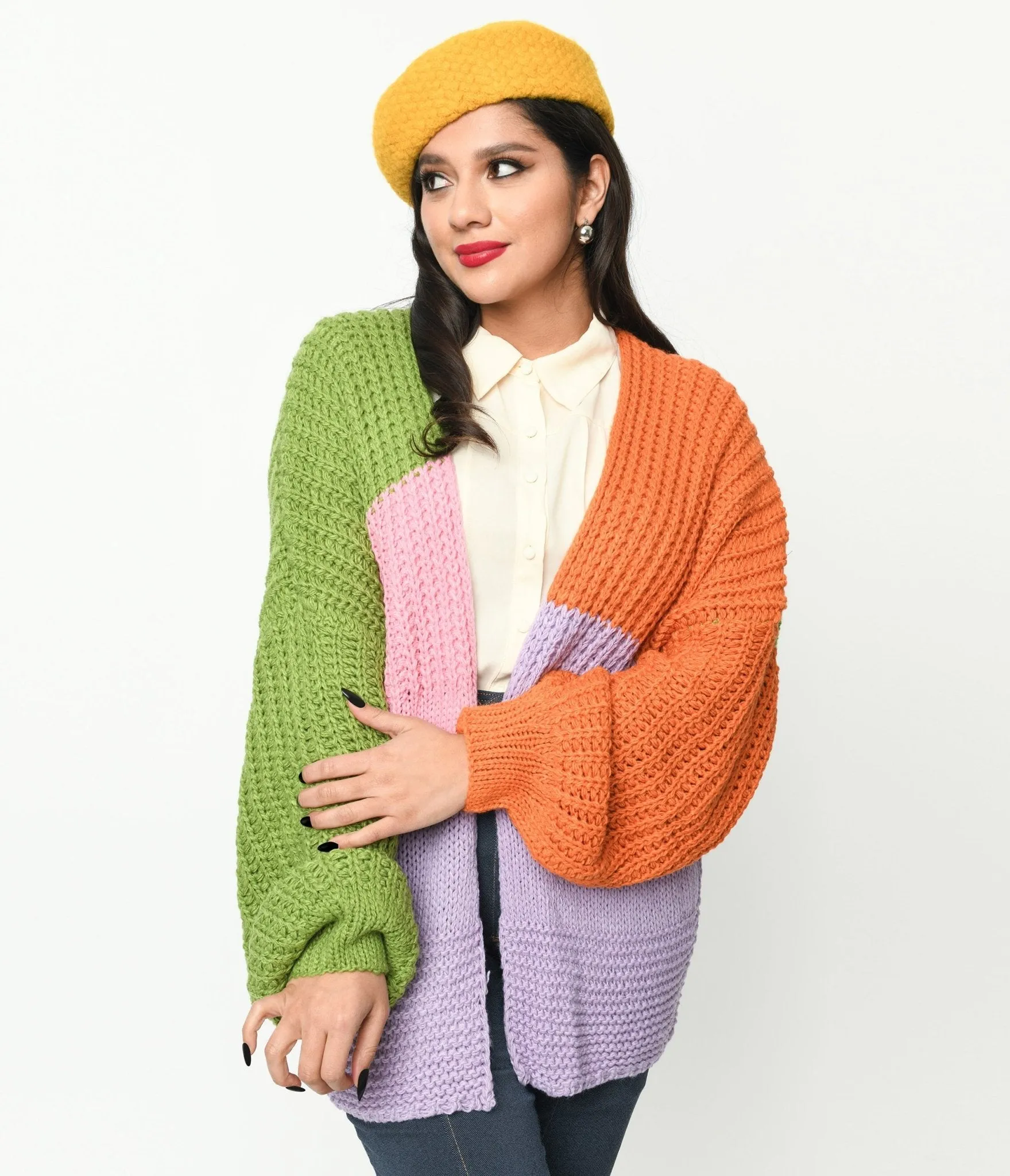 Multicolor Color Block Open Cardigan