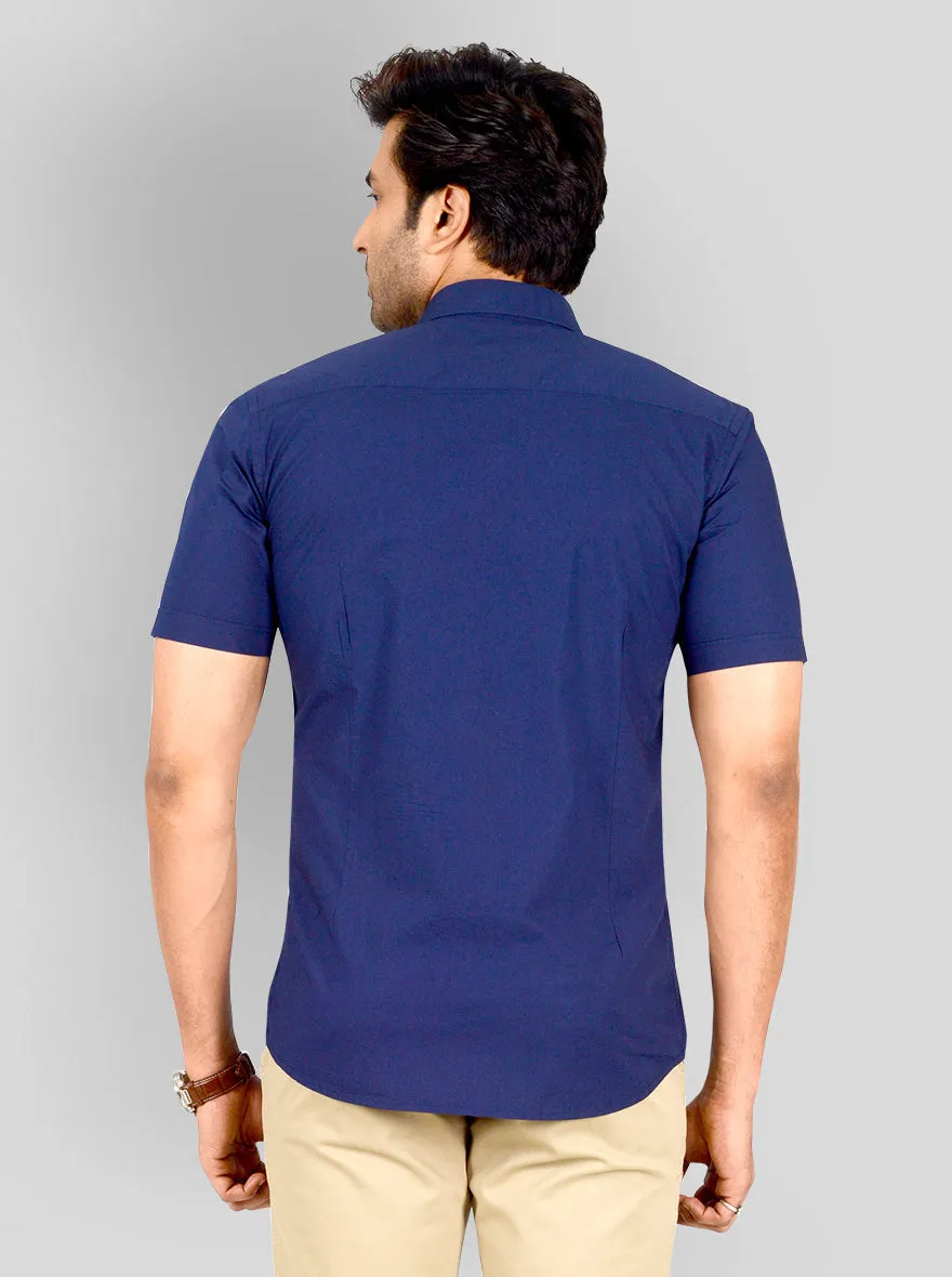 Navy Blue Solid Tailored Fit Casual Shirt | JadeBlue