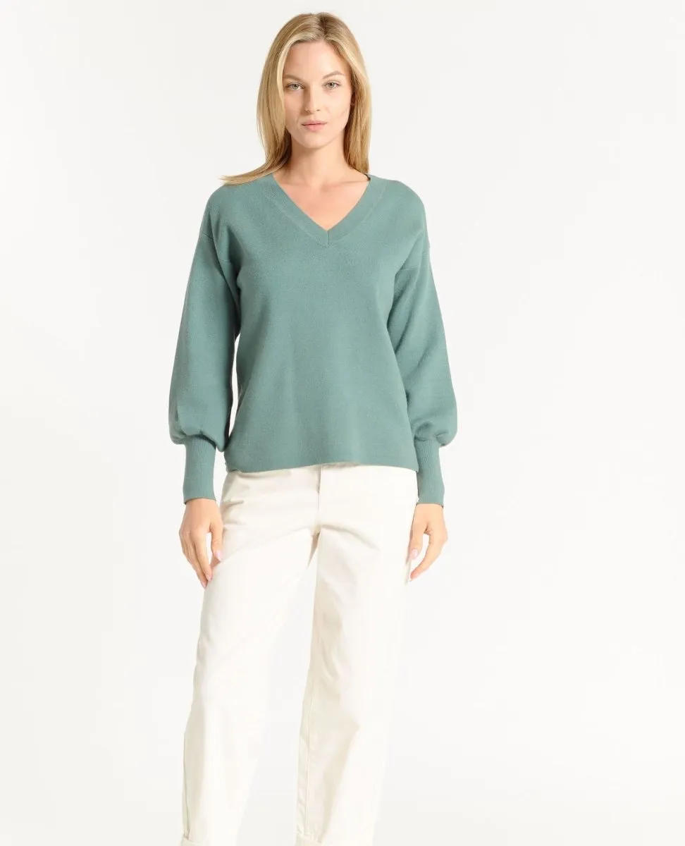 OAT V Neck Cable Sage Leaf Sweater