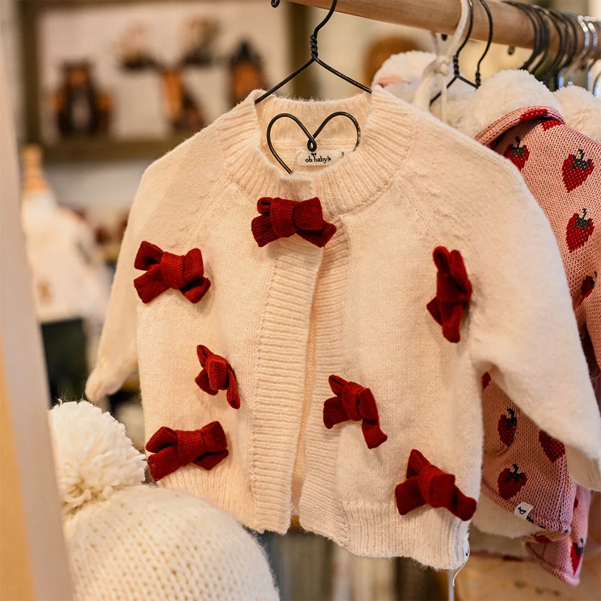 oh baby! Scandi Knit Cardigan - Berry Bows - Cream