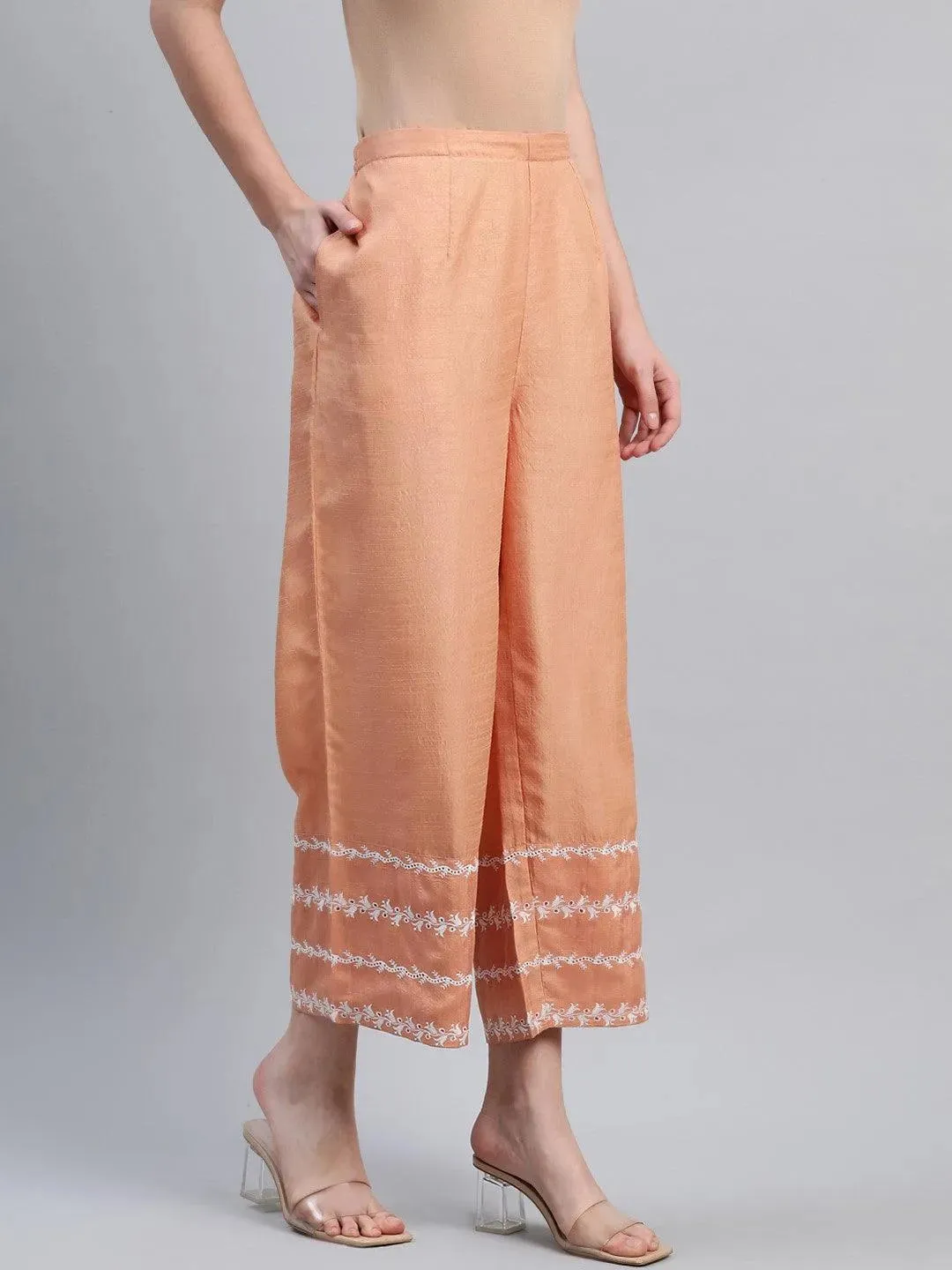 Orange Embroidered Silk Palazzos