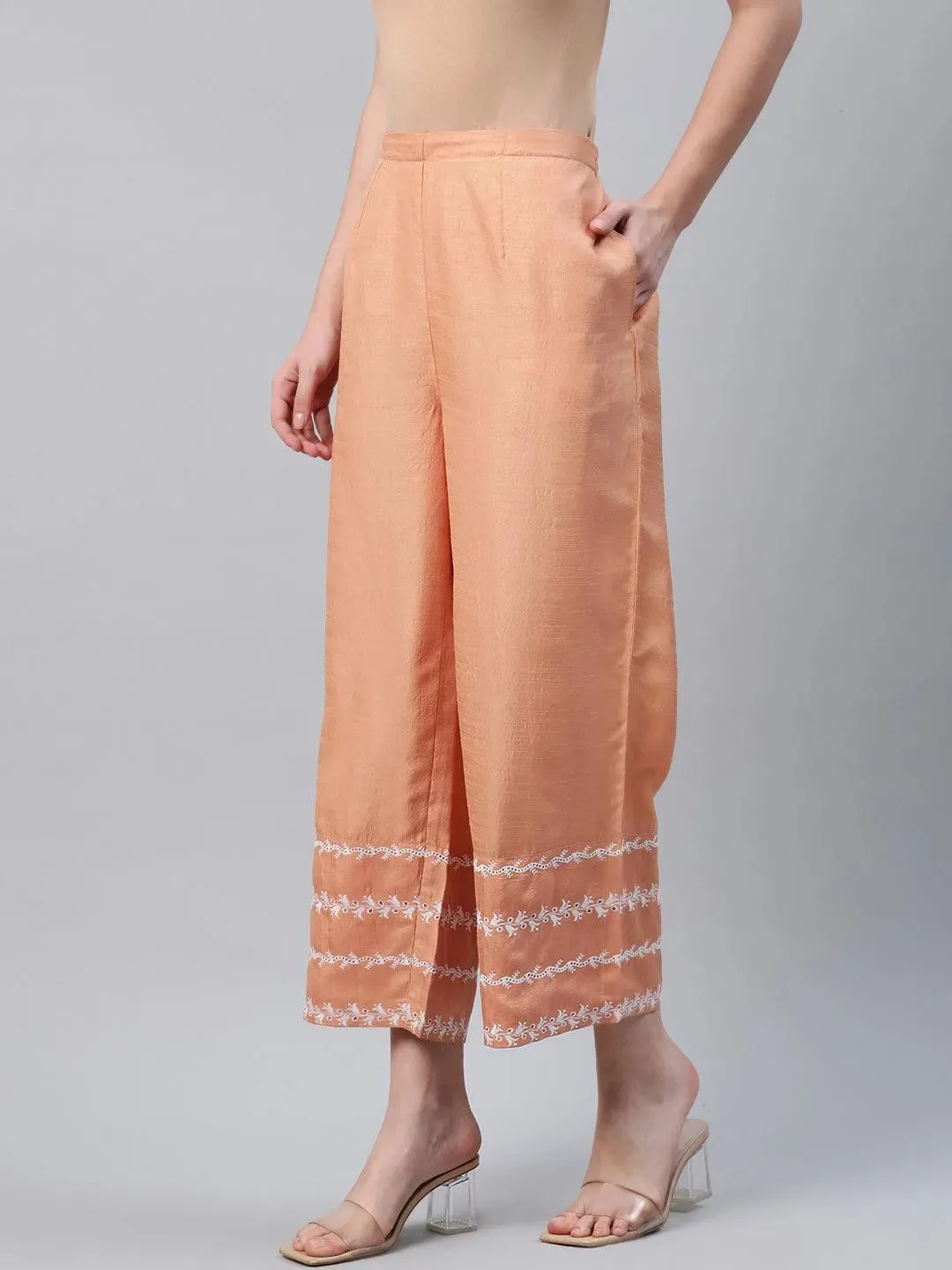 Orange Embroidered Silk Palazzos