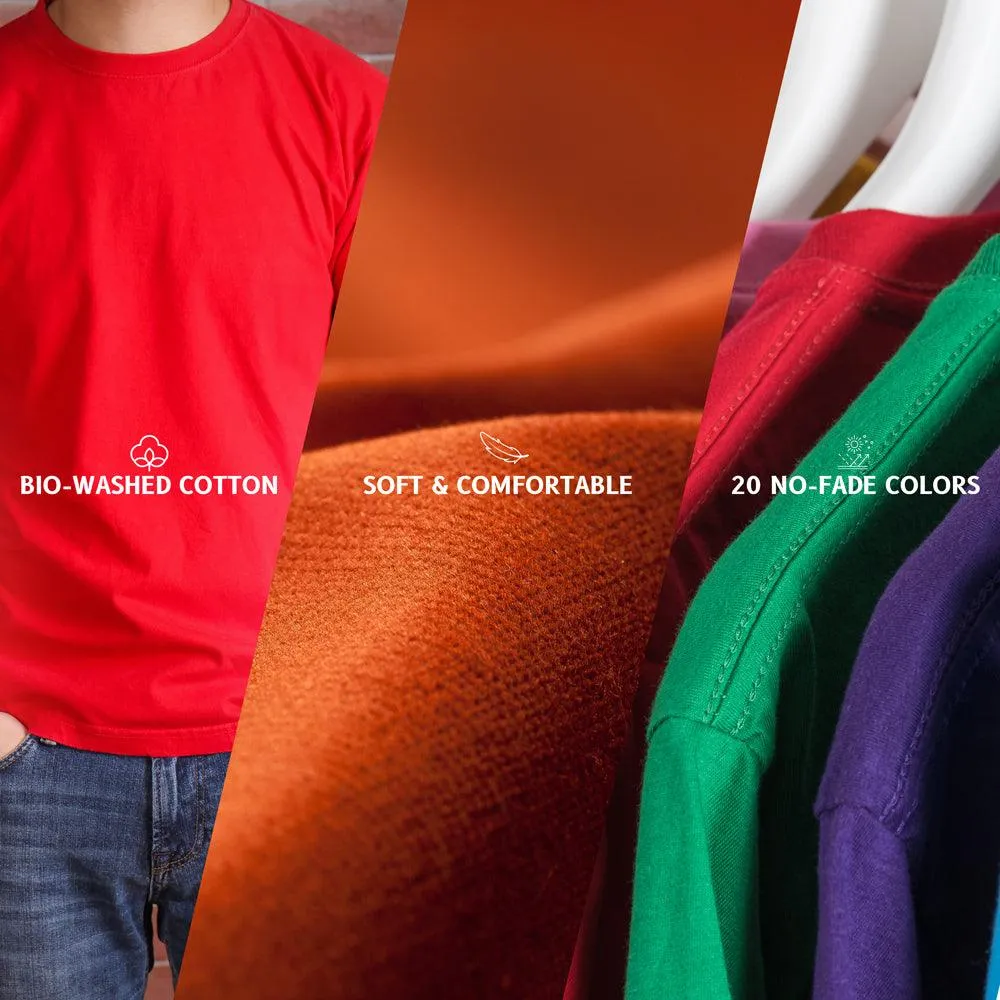 Pick Any 7 - Regular Fit Solid Color Round Neck Cotton T-Shirts - Combo Pack