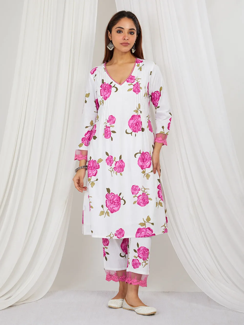 Pink  Hand Block Printed Cotton Suit - Set of 3