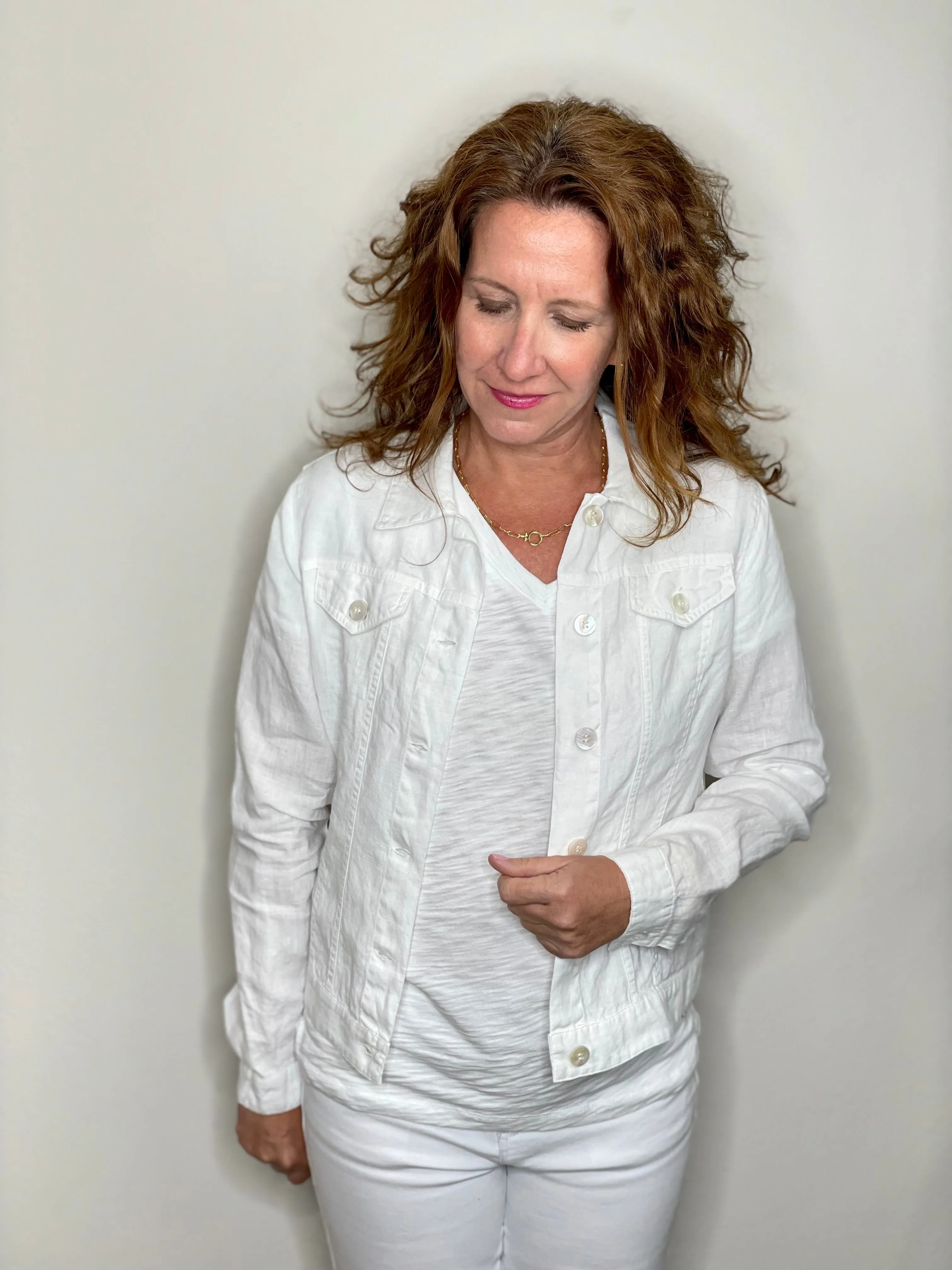 Pure Amici Linen Jean Jacket in White