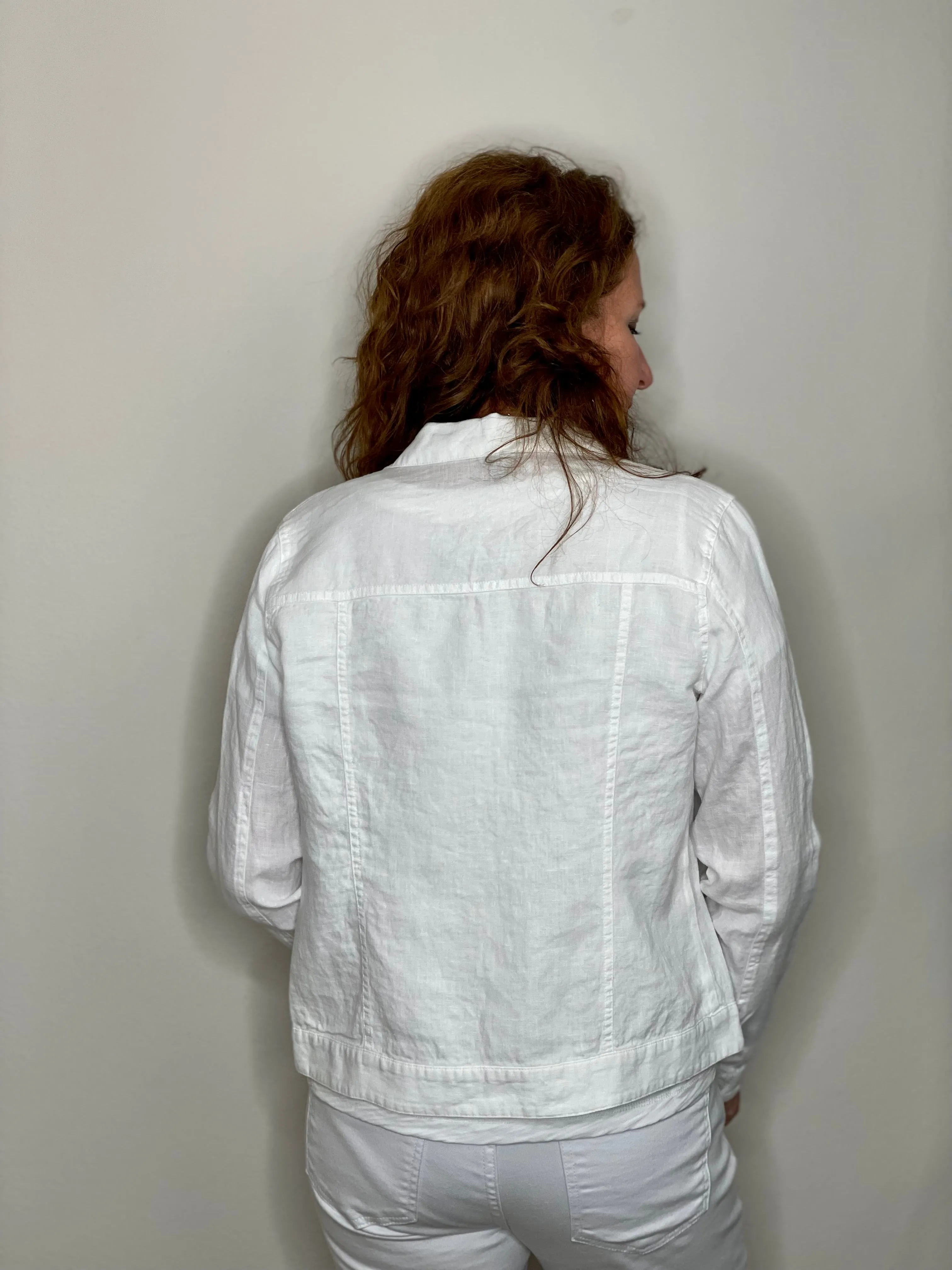 Pure Amici Linen Jean Jacket in White