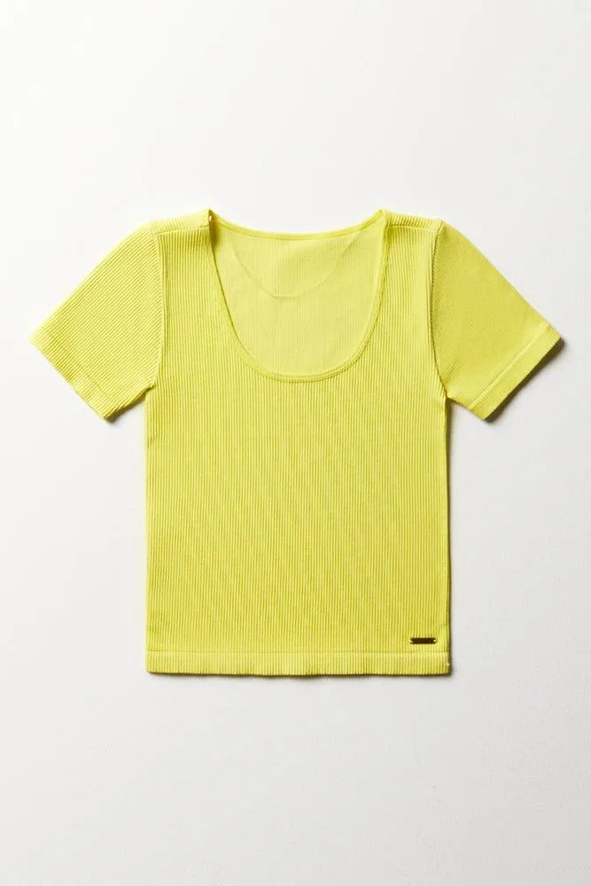 Rib Seamless Short Sleeve T-Shirt Green