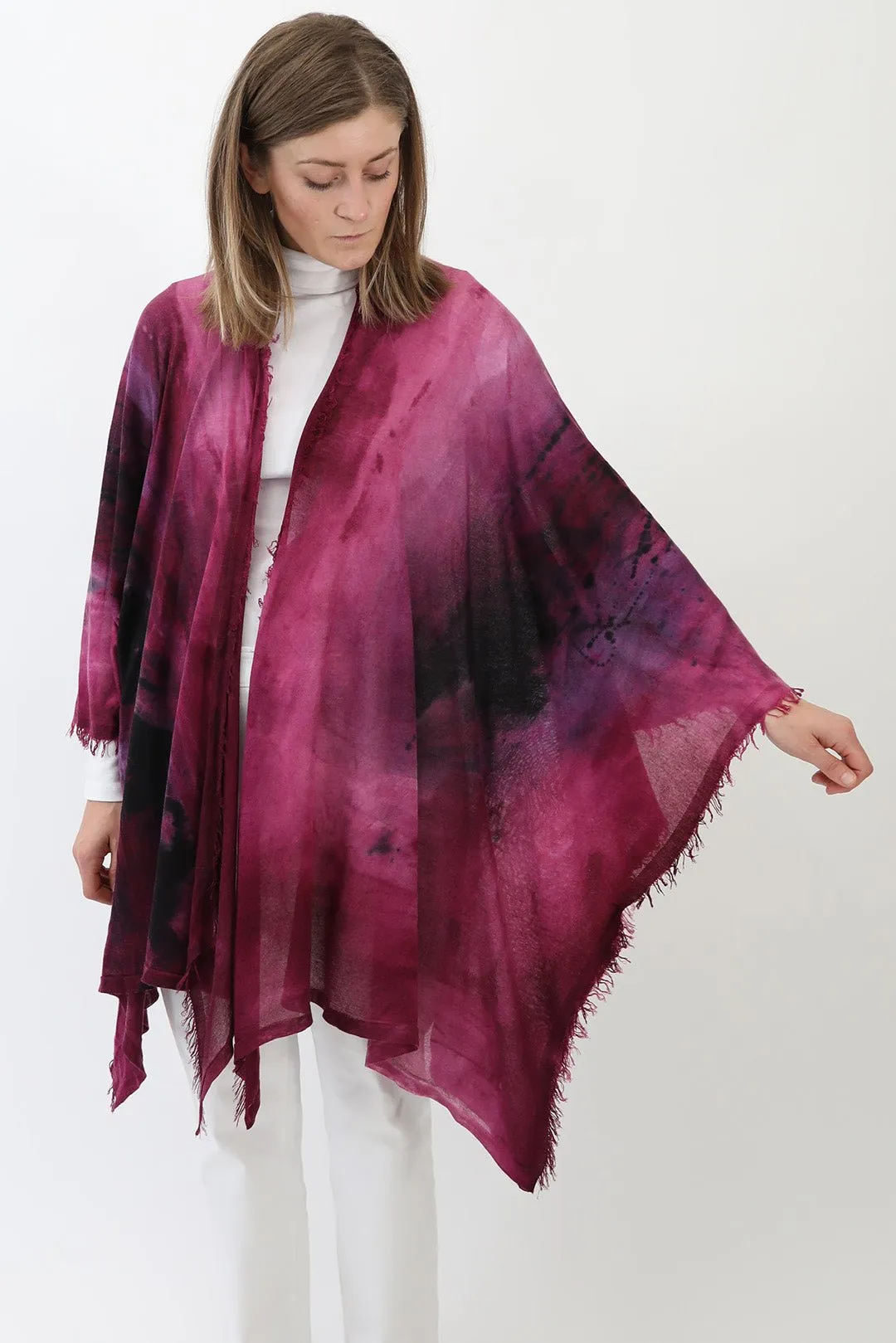 ROSELLA HANDPAINTED CASHMERE CARDIGAN IN MARONE