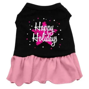 Scribble Happy Holidays Screen Print Dress Black with Pink Med (12)