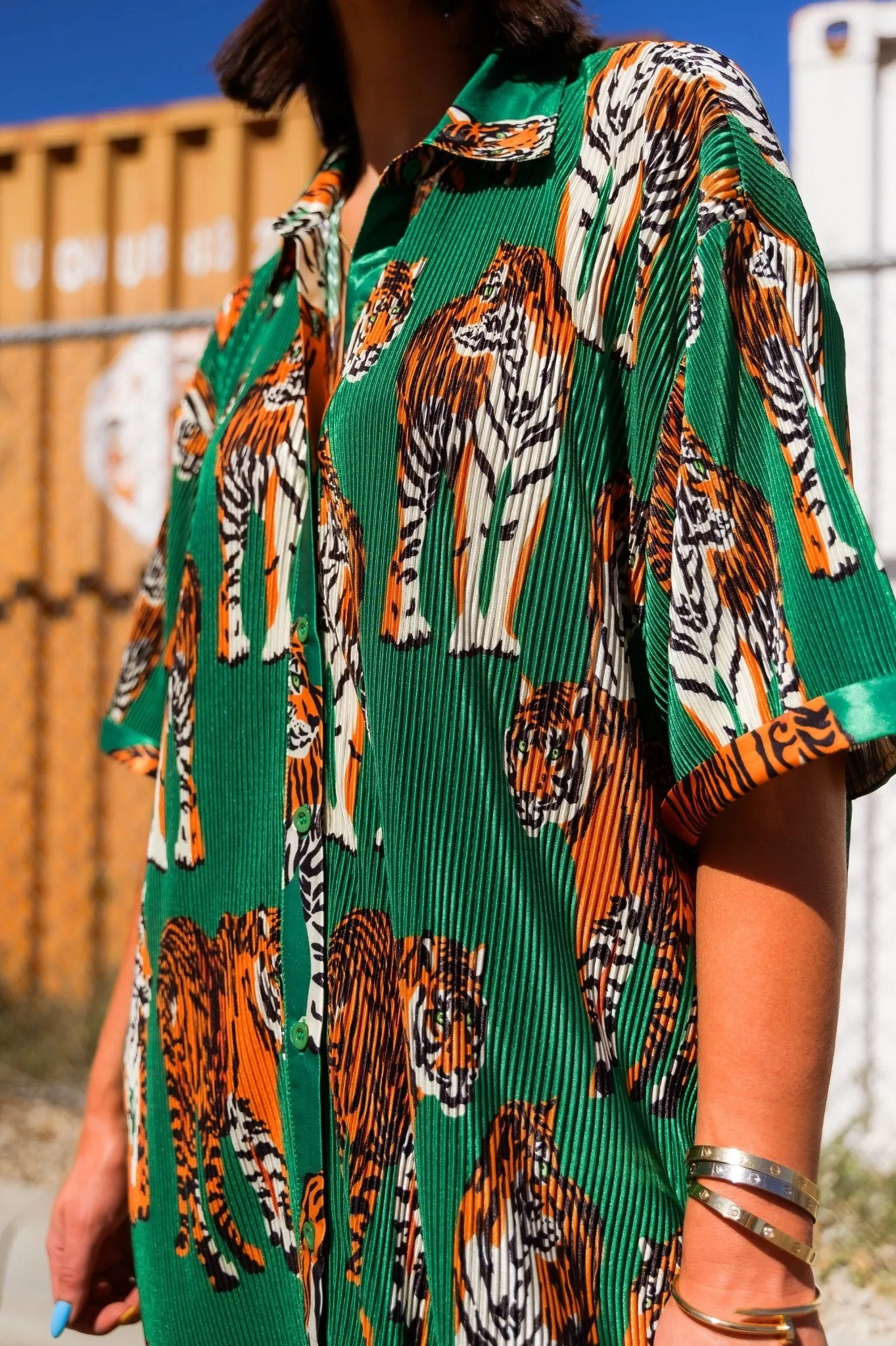 So Far So Good Oversized Plissé Dress in Tiger Tales *RESTOCKED*