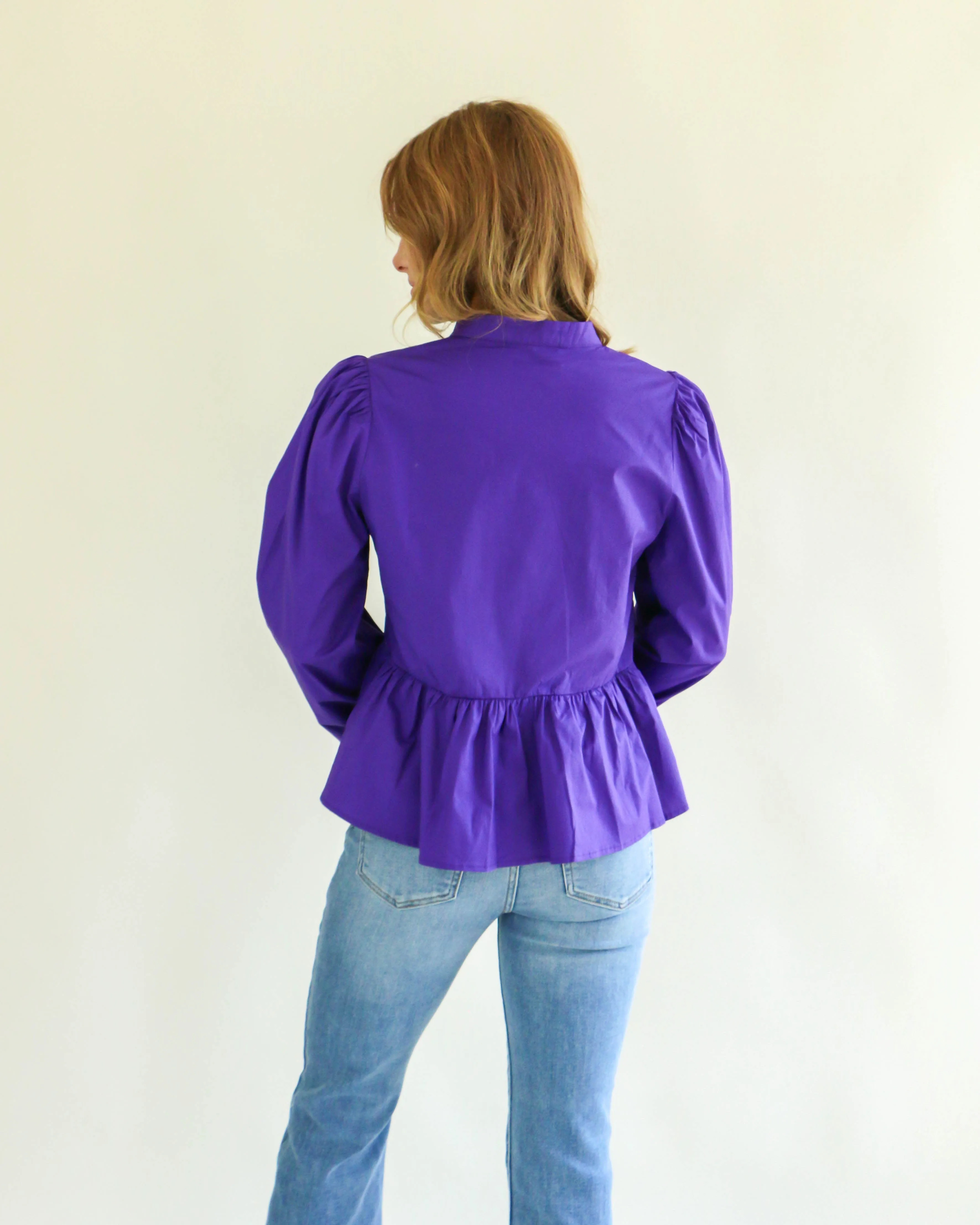 Split V-Neck Long Sleeve Top in Purple