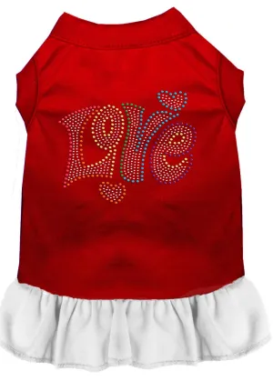 Technicolor Love Rhinestone Pet Dress Red With White Lg (14)