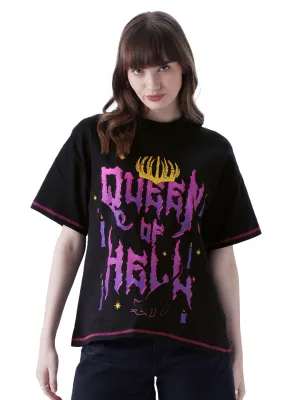 The Souled Store TSS : Queen of Hell Womens and Girls Oversized fit Graphic Printed Half Cotton Black Color Women Oversized T-Shirts Oversized T Shirts for Women Baggy Boyfriend