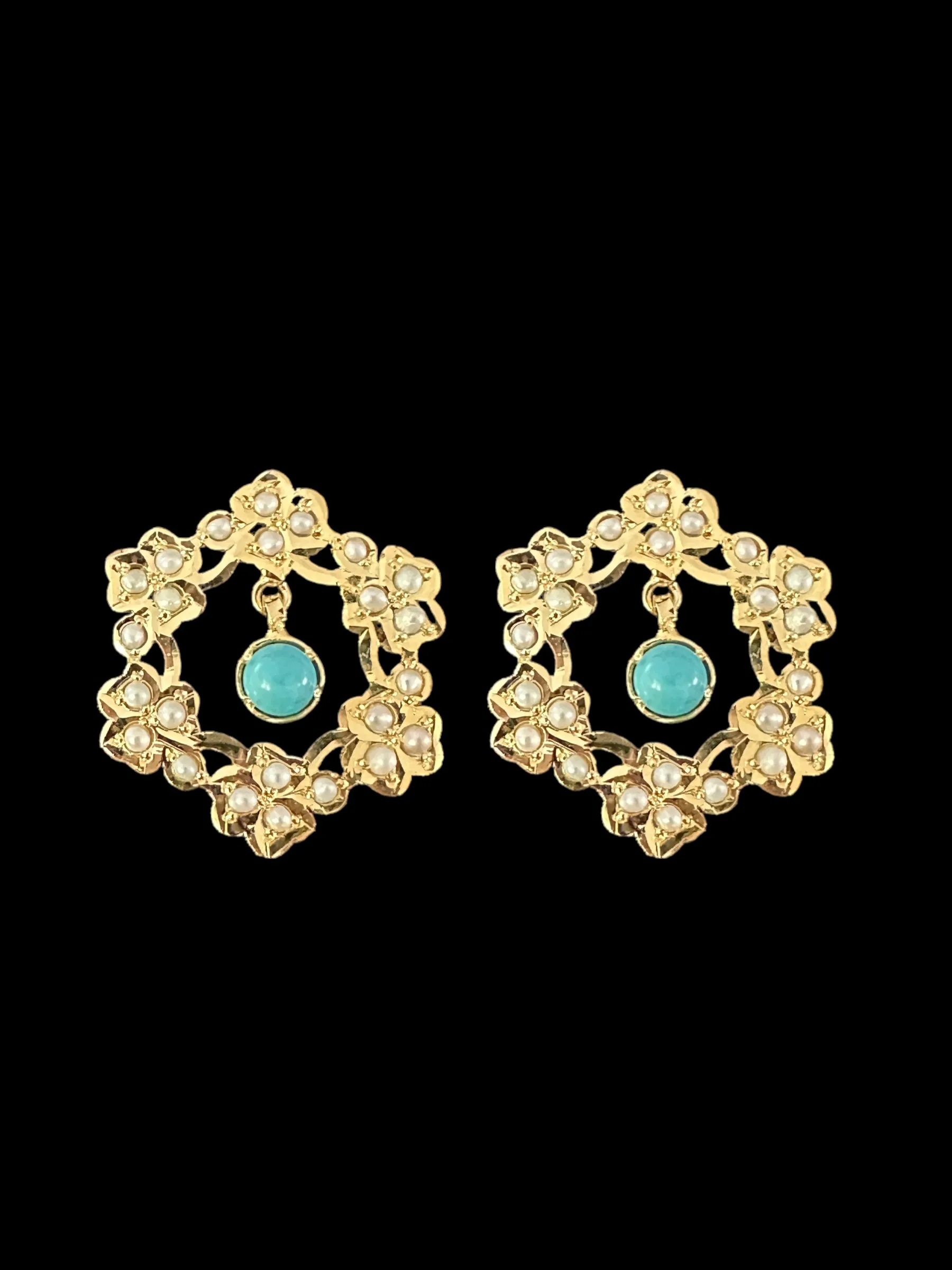 Turquoise / feroza pearl tops in gold plated silver ( READY TO SHIP )