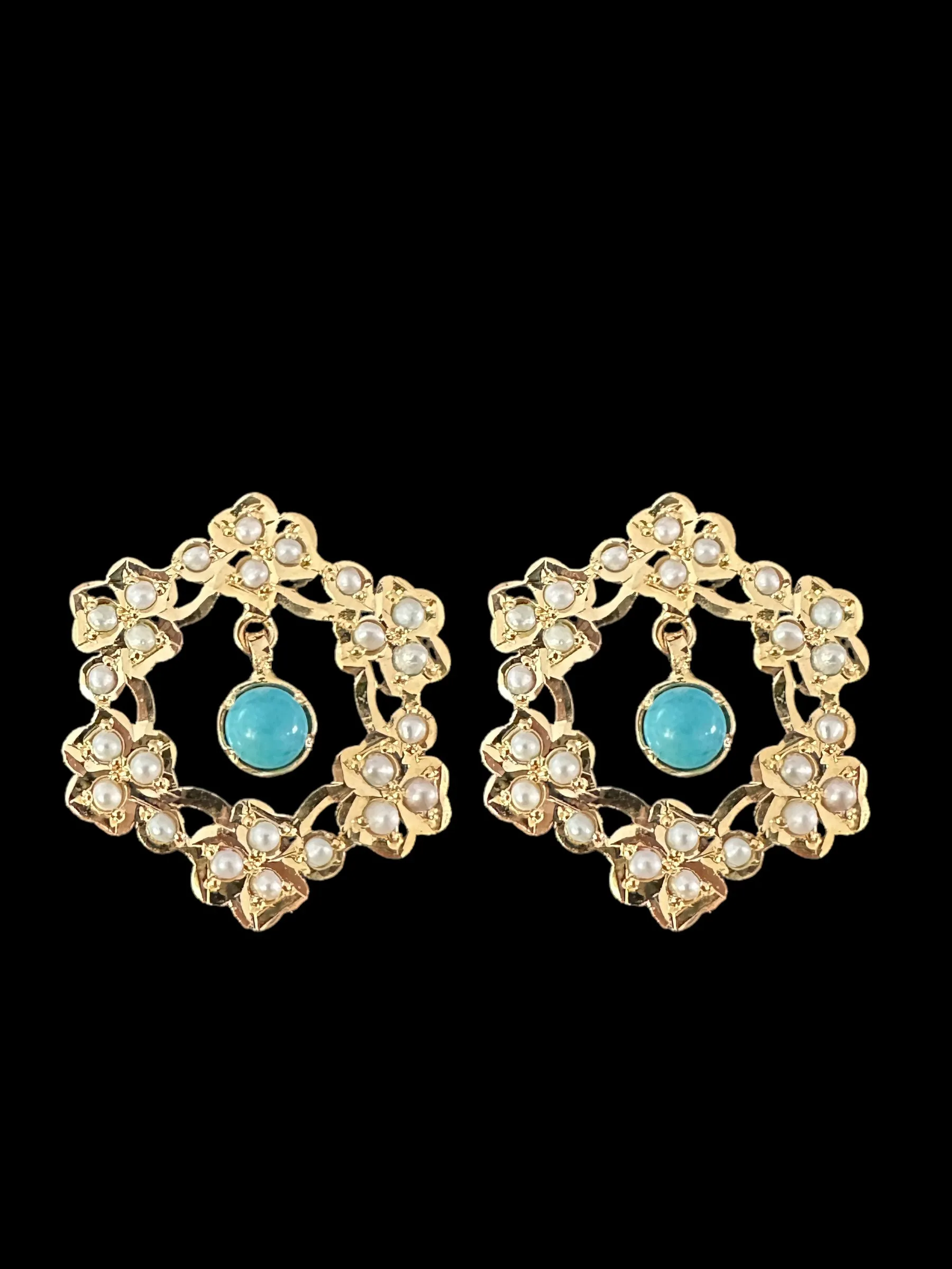 Turquoise / feroza pearl tops in gold plated silver ( READY TO SHIP )