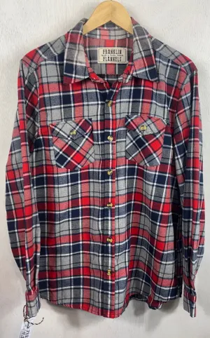 Vintage Retro Grey, Navy, Red and White Flannel Size Large