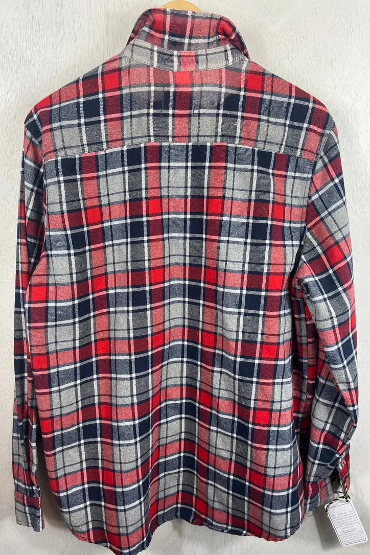 Vintage Retro Grey, Navy, Red and White Flannel Size Large