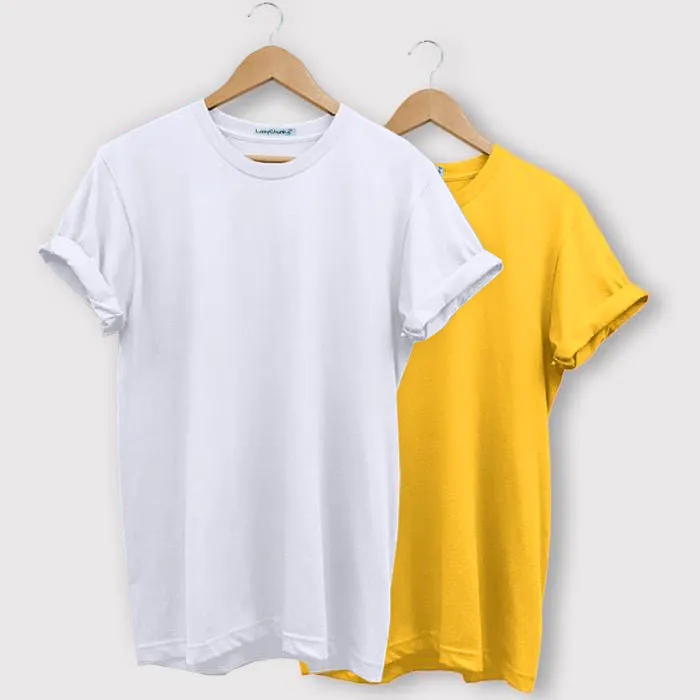 White and Yellow Half Sleeves Round Neck T Shirt Combo (Pack Of 2) By LazyChunks