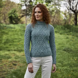 Women's Aran Cable Knit Sweater, Skylight