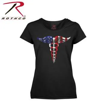 Women's Medical Symbol (Caduceus) Long Length T-Shirt - Black