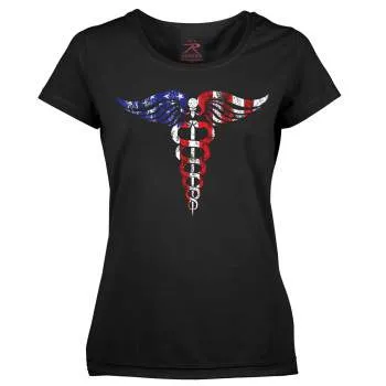 Women's Medical Symbol (Caduceus) Long Length T-Shirt - Black