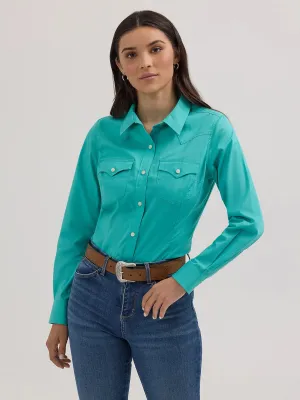 Women's Wrangler Western Button Down Shirt in Bright Aqua - 112358060