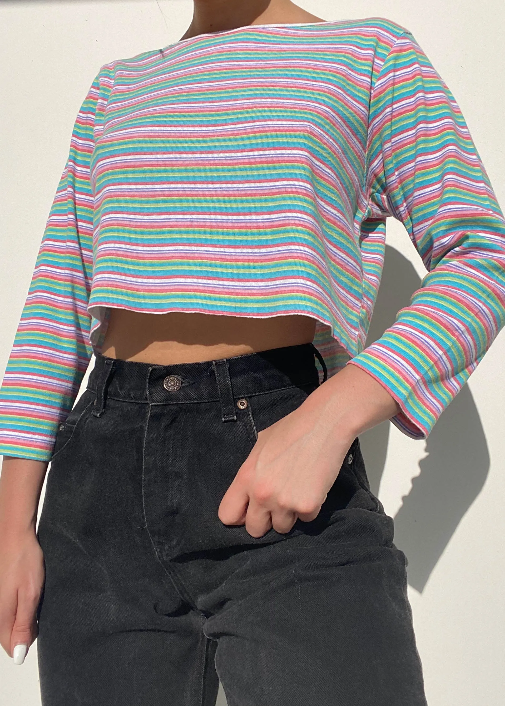 Y2k Rainbow Striped 3/4 Sleeve