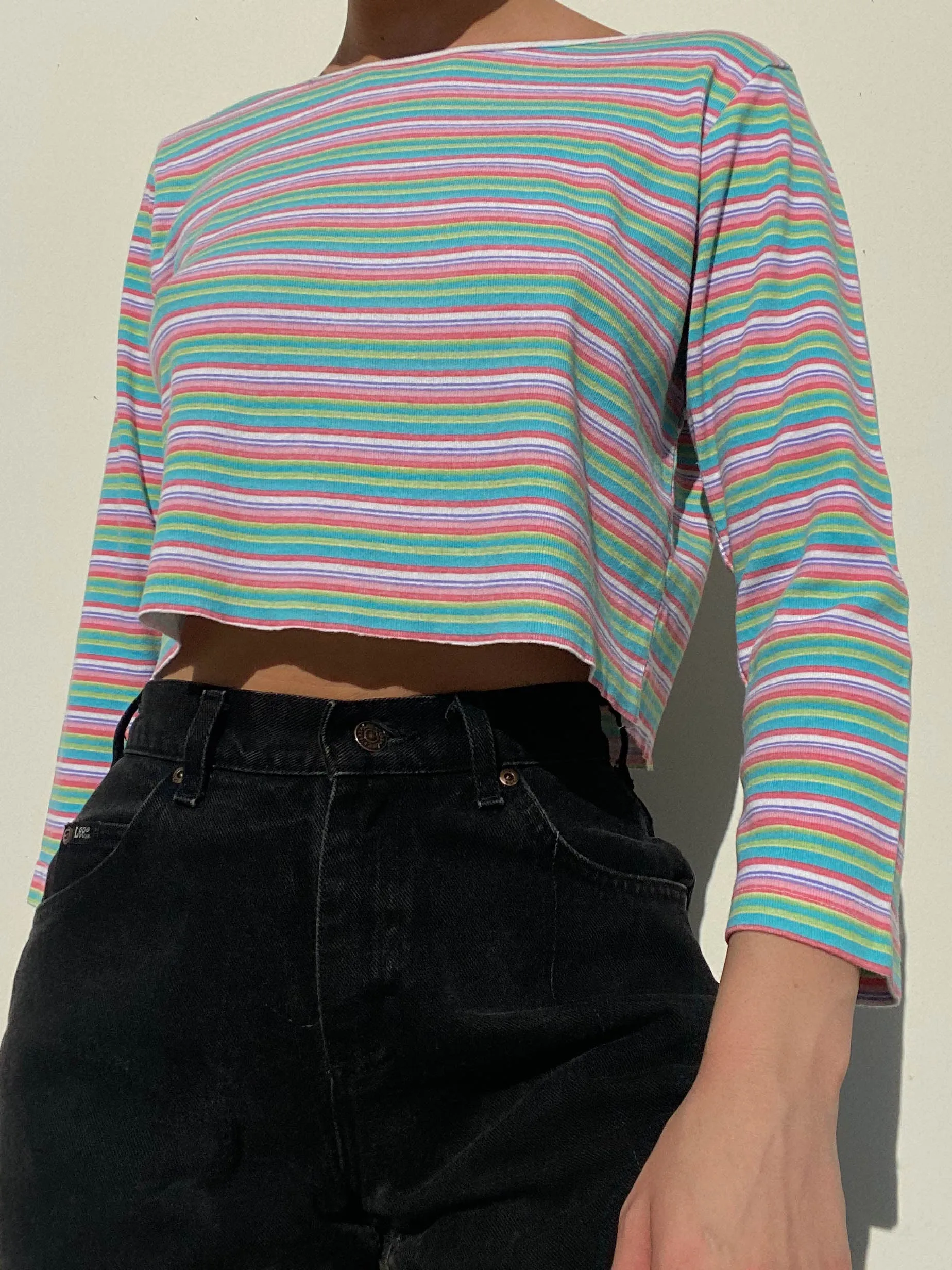 Y2k Rainbow Striped 3/4 Sleeve