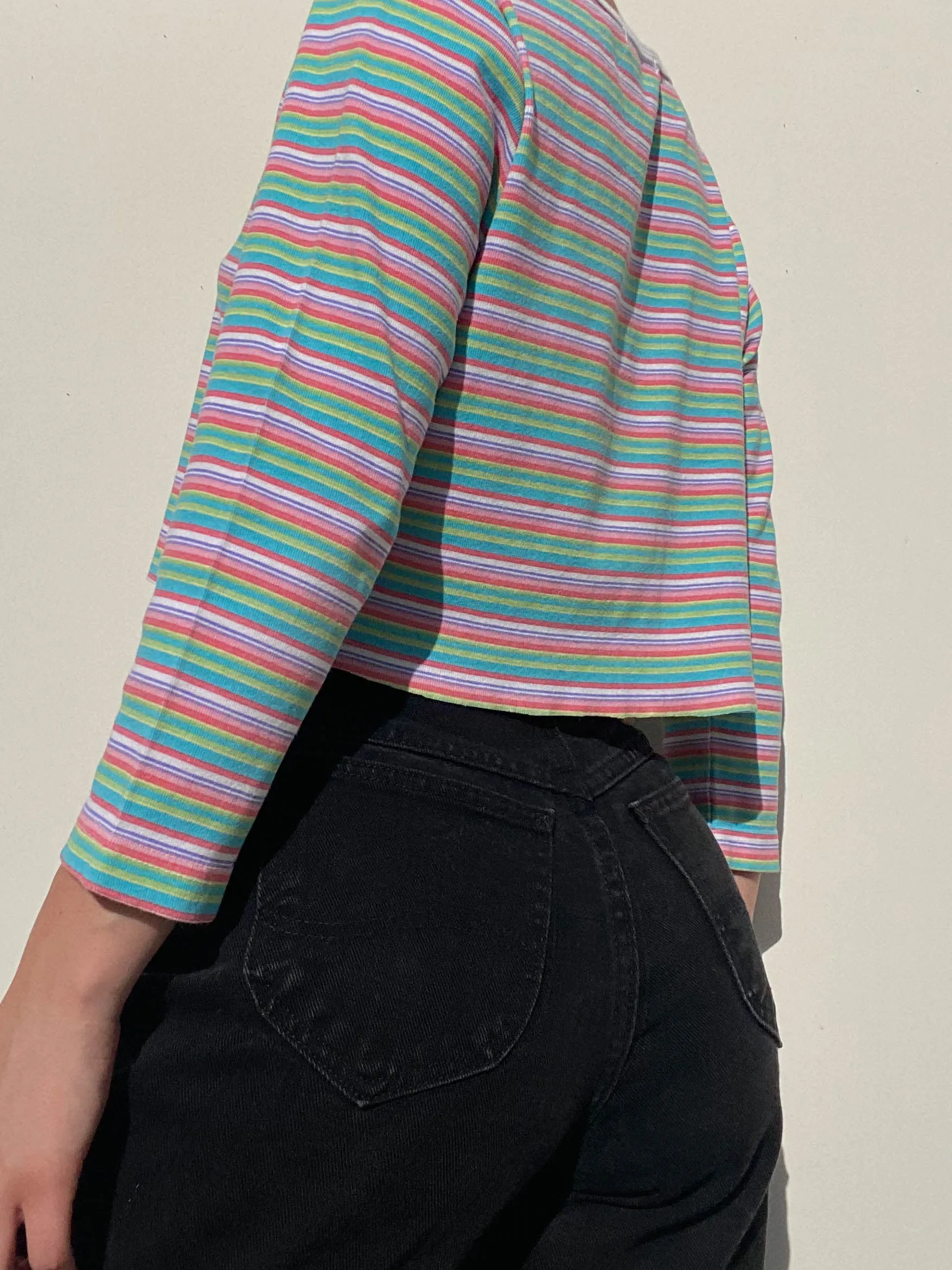 Y2k Rainbow Striped 3/4 Sleeve