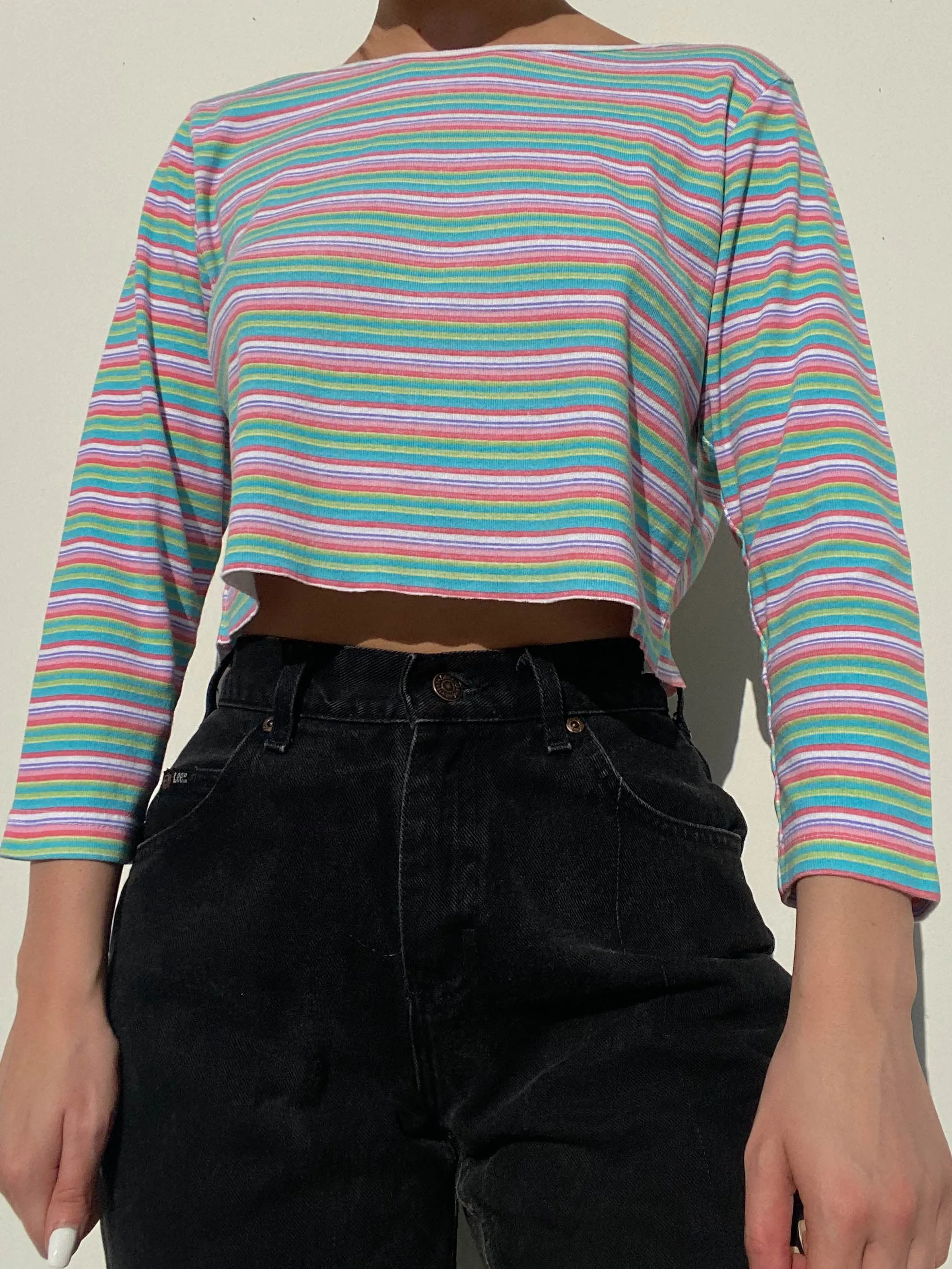 Y2k Rainbow Striped 3/4 Sleeve