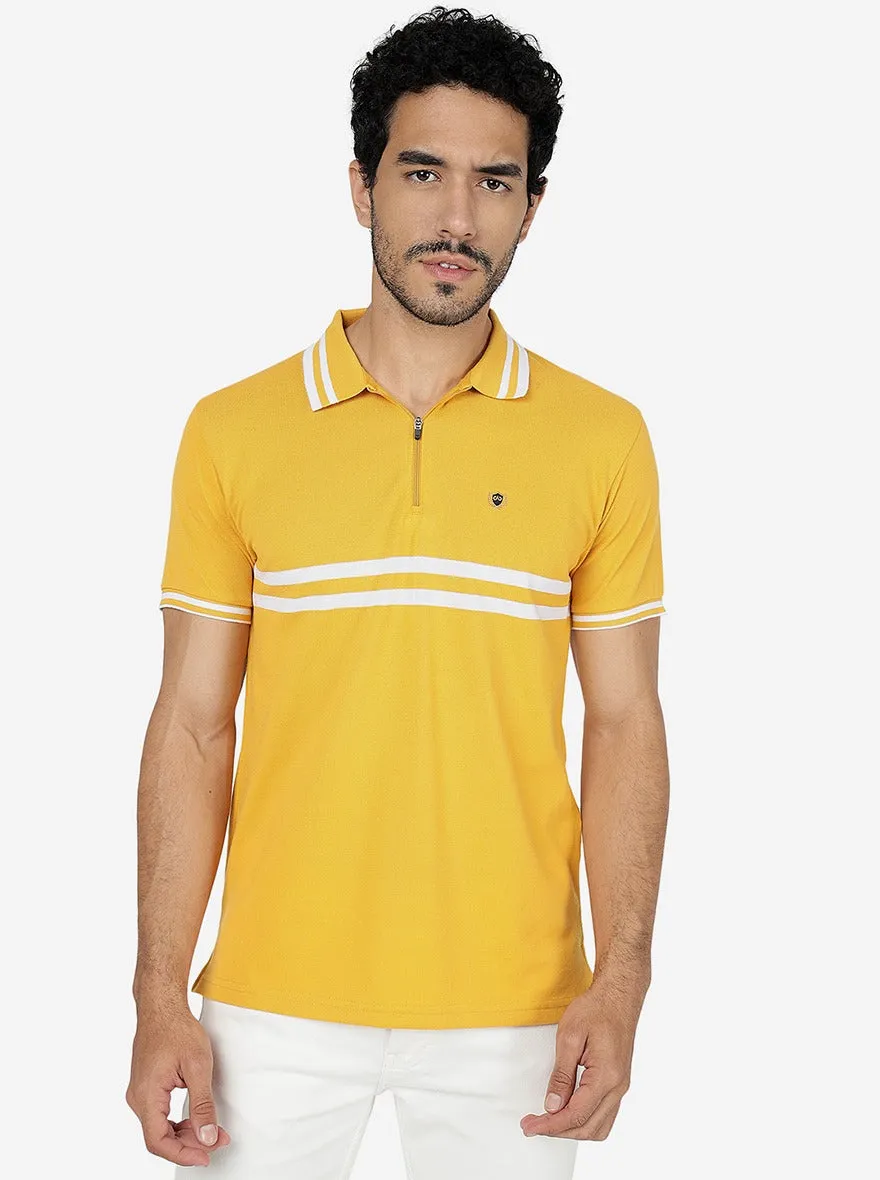 Yellow Striped Slim Fit Polo T-Shirt | JadeBlue