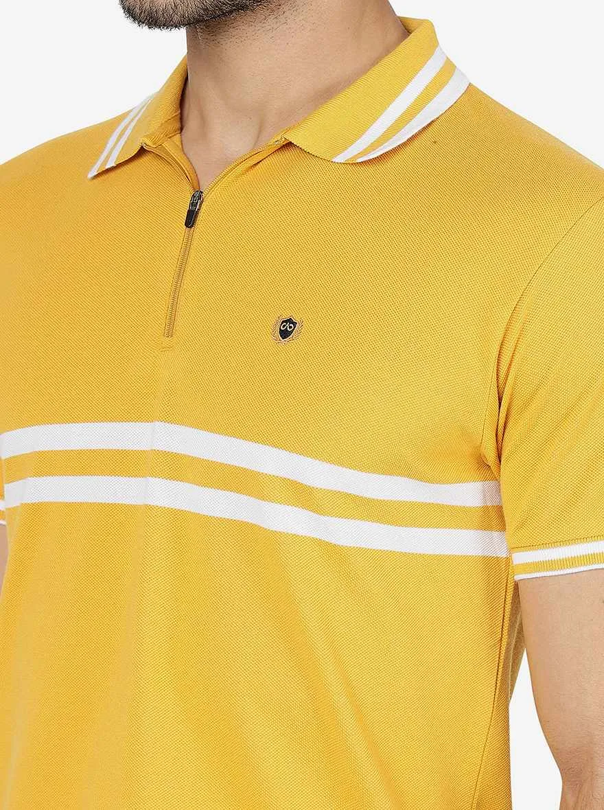 Yellow Striped Slim Fit Polo T-Shirt | JadeBlue