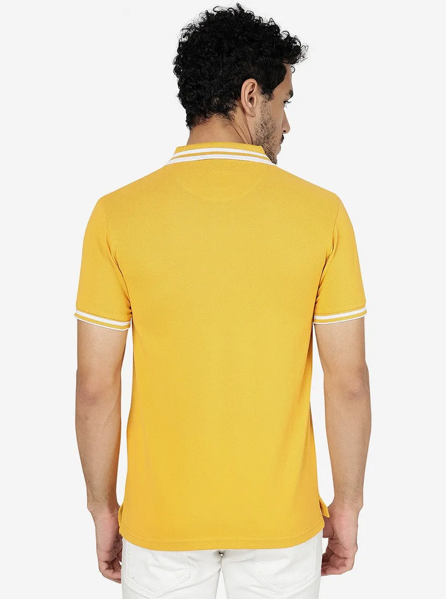 Yellow Striped Slim Fit Polo T-Shirt | JadeBlue