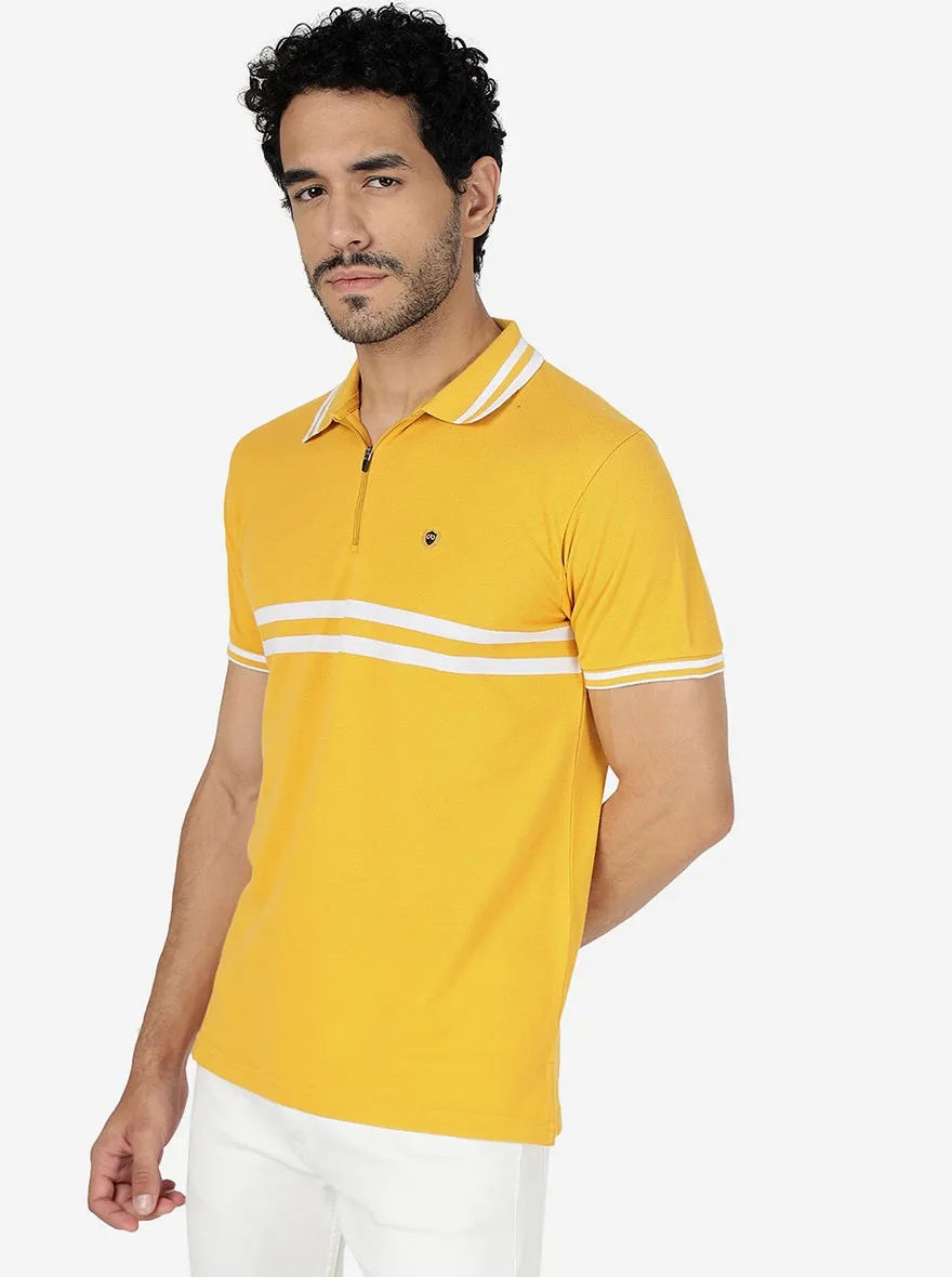 Yellow Striped Slim Fit Polo T-Shirt | JadeBlue