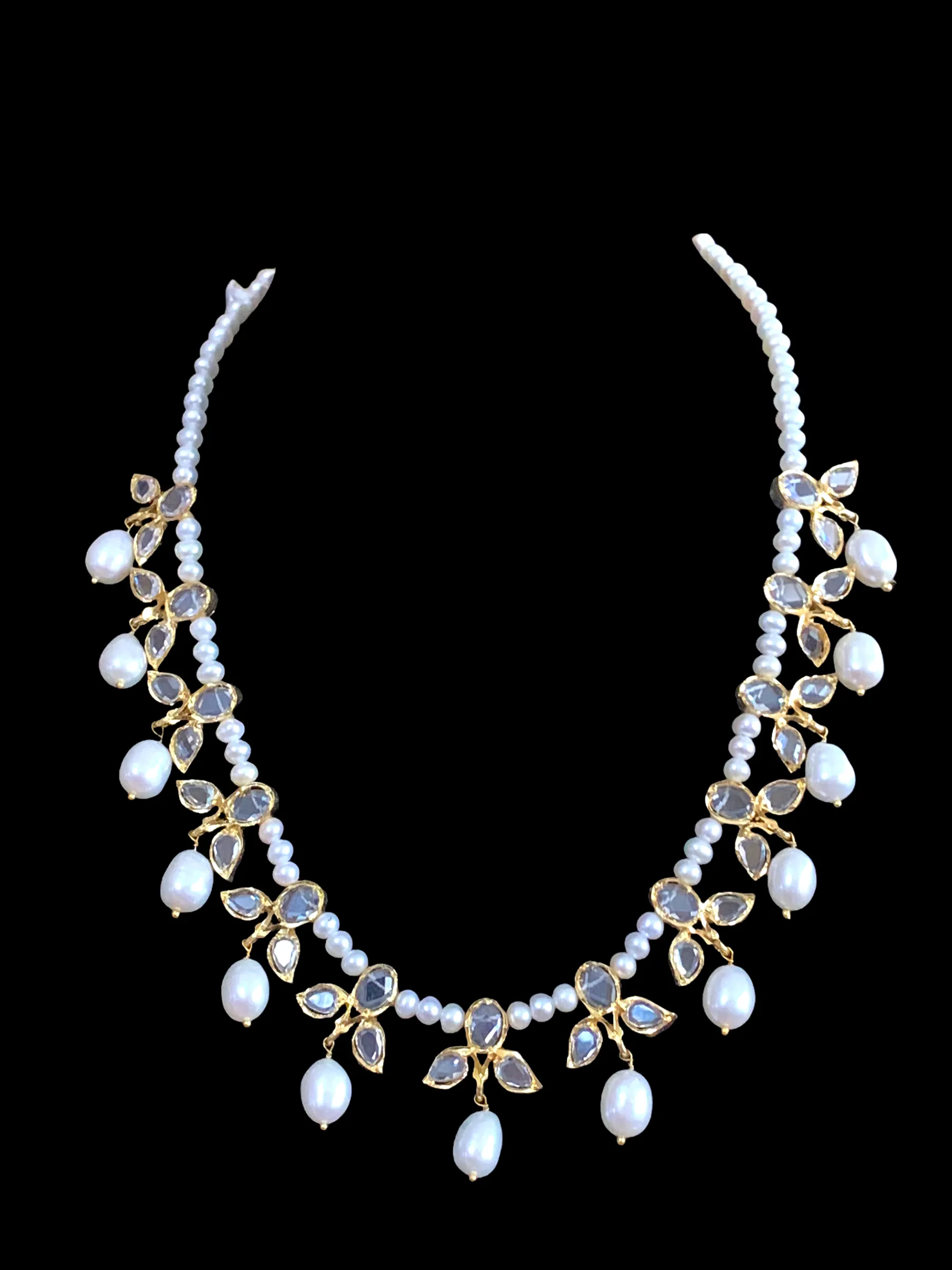 ZAFRIN gold plated silver necklace set in fresh water pearls ( READY TO SHIP)